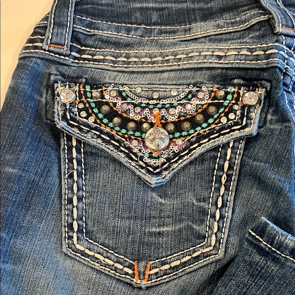 Miss Me Blue Boot Cut Jeans with Embellished Pockets - Picture 2 of 10